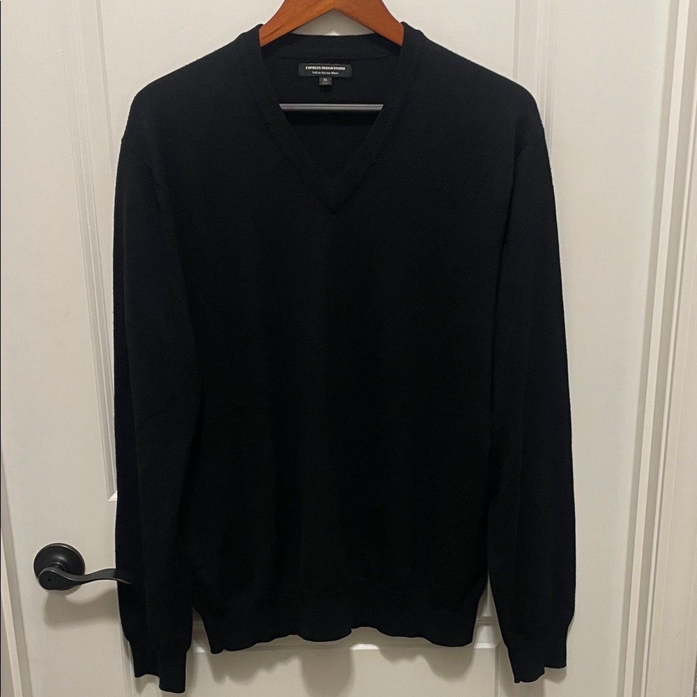 Express Men's Dark V-Neck Italian Merino Wool Sweater